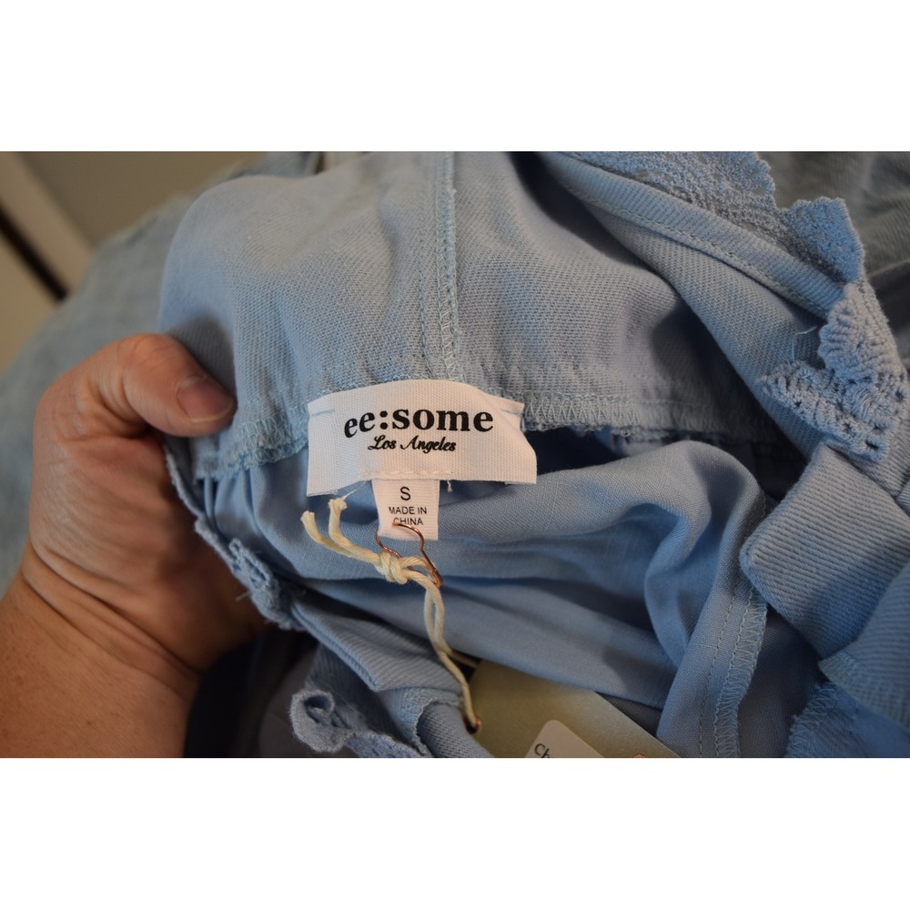 ee:some Lace Jumpsuit Small Blue Embroidered Overalls Boho Women New Wide Leg - Picture 3 of 4